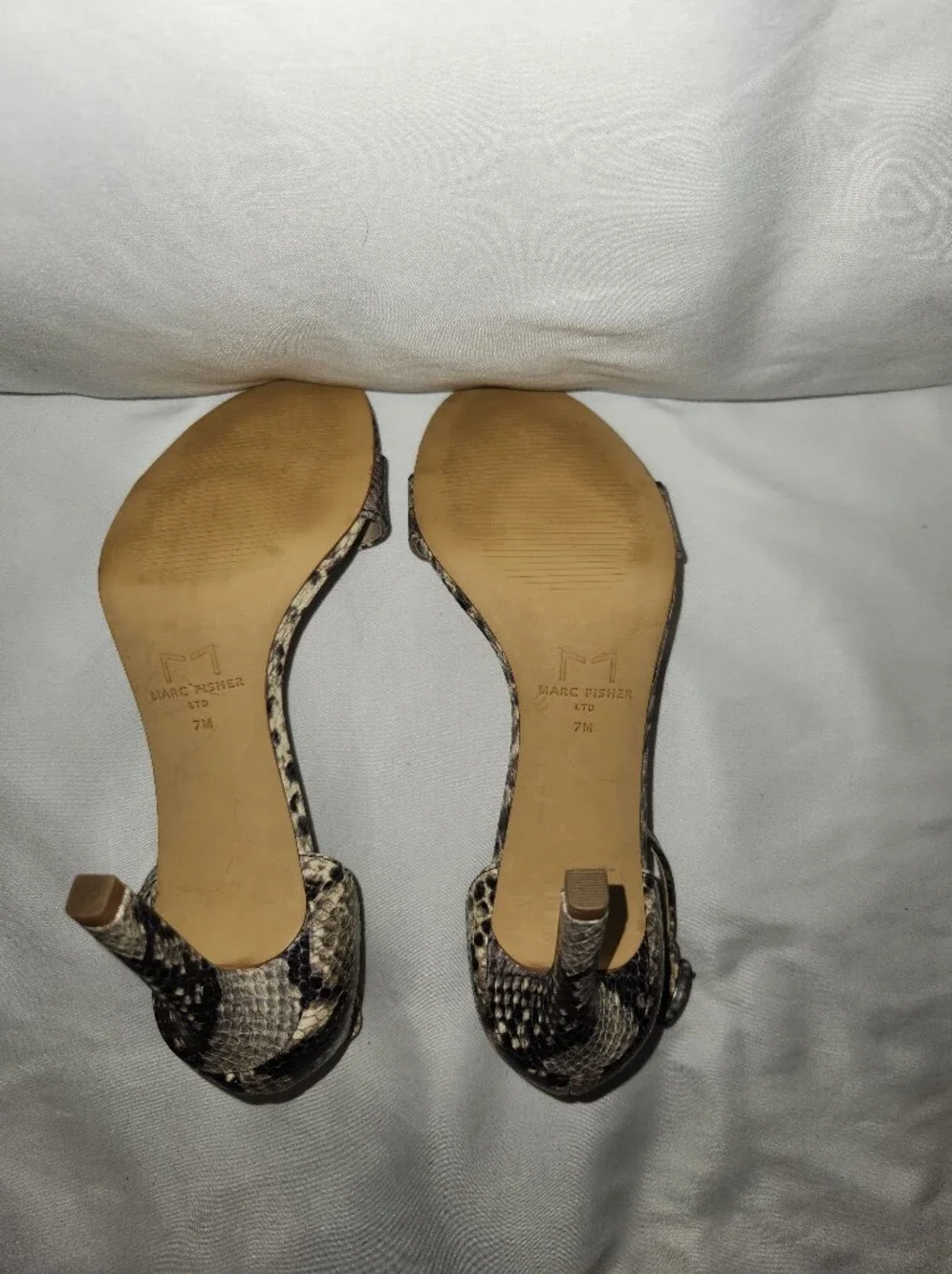 Marc Fisher Kora Strappy Snake-Print Ankle Strap Heels Size 7